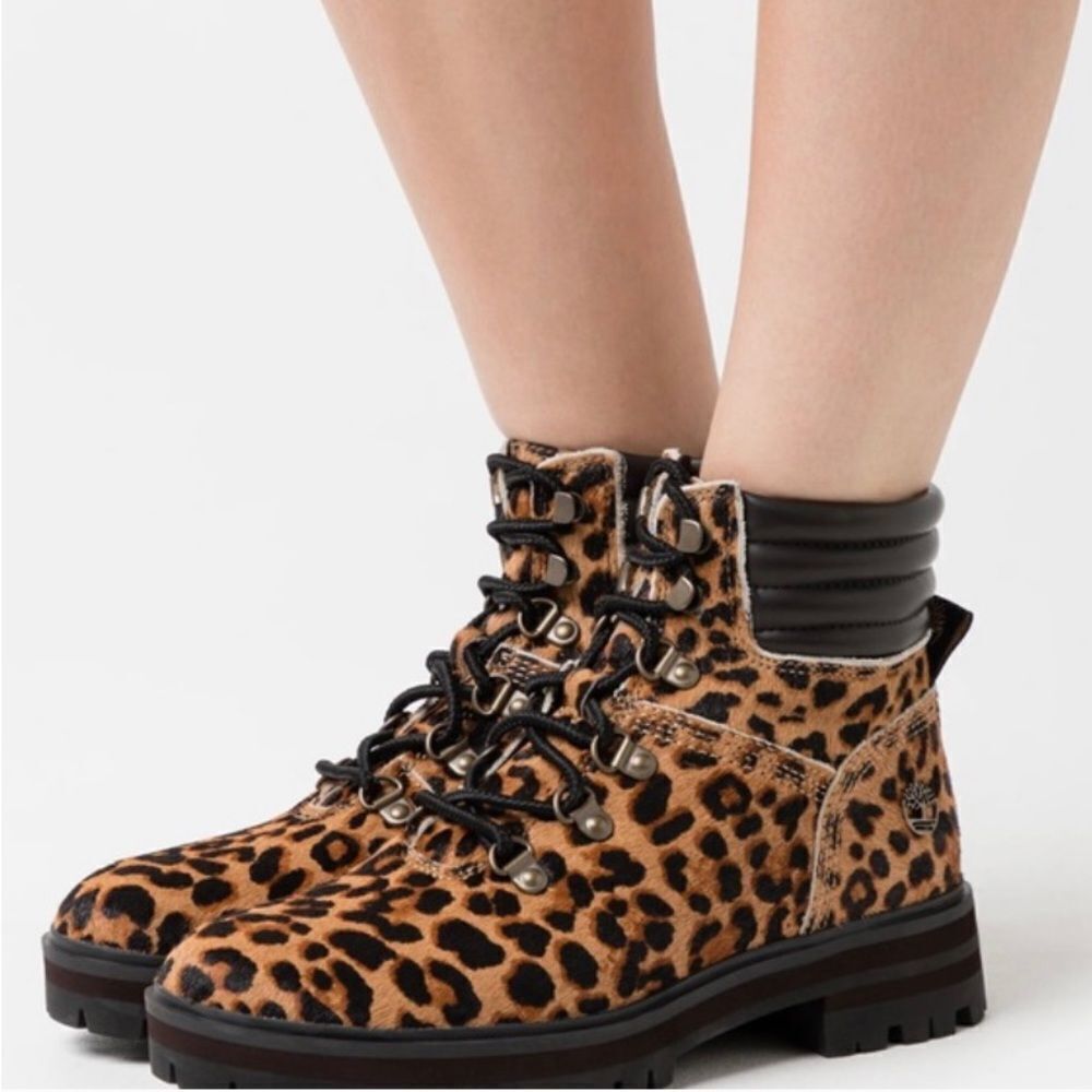NEW Timberland London Square Chetah Print Cowhide Leather Hike Boots 9